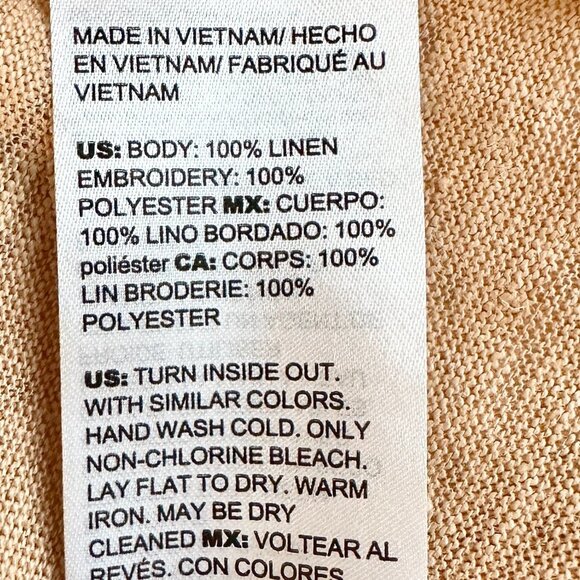 Chicos Women's 100% Linen Embroidered Knit Top Size 0 (Small) Tan Floral Boho - Picture 12 of 13